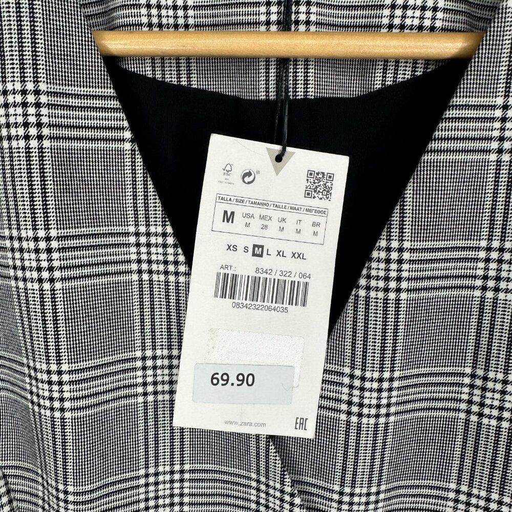 ZARA GRAY BLACK PLAID MINI DRESS WITH BUTTONS MEDIUM BRAND NEW WITH TAGS - Picture 6 of 9
